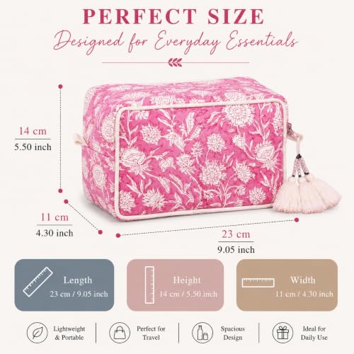 Huar Travel Makeup Bag - Large Capacity Cosmetic Bags for Women - color: White & Pink Floral