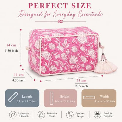 Huar Travel Makeup Bag - Large Capacity Cosmetic Bags for Women - color: White & Pink Floral