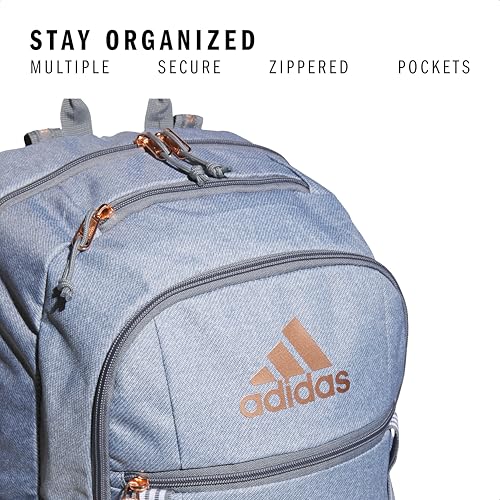 adidas Excel 7 School Backpack for Laptop, Gym and Travel, 34L, Twill Grey/Grey/Rose Gold/7, OSFA - color: Twill Grey/Grey/Rose Gold/7, size: One Size