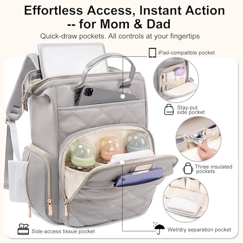 Weitars Diaper Bag Backpack Travel Diaper Backpack, Large Baby Diaper Bag with Changing Pad Baby Bag for Boys Girls, Insulated Pockets, Waterproof Baby Backpack for Mom & Maternity (Gray) - color: Grey