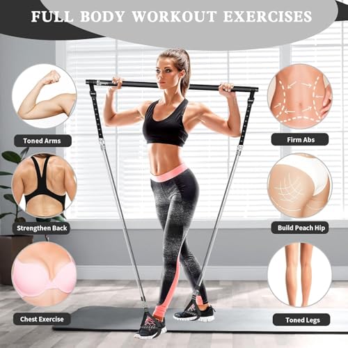 Bbtops Pilates Bar Kit with Resistance Bands,Pilates Bar with Stackable Bands Workout Equipment for Legs,Hip,Waist and Arm,Exercise Fitness Equipment for Women & Men Home Gym Yoga Pilates - color: Dark Black