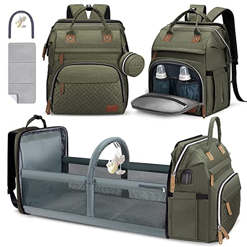 DERJUNSTAR Diaper Bag Backpack, Large Baby Bag with Changing Pad, Thick Padded Back & Straps, Laptop Compartment, Waterproof Travel Backpack with USB Port, Multi-Function for Mom & Dad, Army Green - color: Army Green