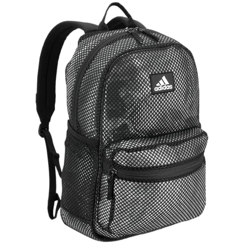 adidas Hermosa Mesh See-Through Backpack – Festival Concert Stadium Beach Bag, 29L, Black/White/2, OSFA - color: Black/White/2