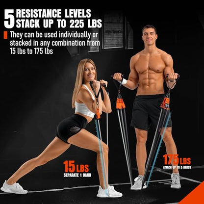 Resistance Bands with Handles, 175lb Exercise Bands for Working Out, Fitness Bands, Workout Bands with Door Anchor and Ankle Straps, Physical Therapy, Yoga, Strength Training Home Gym Equipment - style: 175LBS