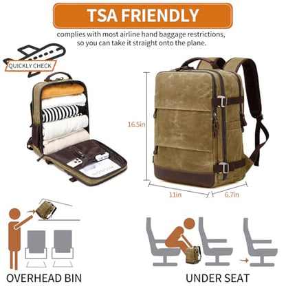 Travel Backpack for Men Carry On Backpack Flight Approved Personal Item Backpack, 17 inch Laptop Backpack Casual Daypack Weekender Business Hiking Backpack, Brown - color: Brown, size: 17 inch