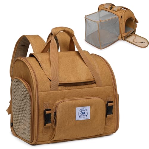 Pet Backpack Carrier for Small Dogs Medium,Large Cats, Puppies,Breathable and Collapsible Design, Portable Travel Bag for Bearded Dragon,Rabbit Cage (Brown +Two-Shoulder, Large) - color: Brown +Two-Shoulder, size: Large