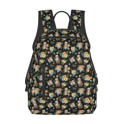 Laptop Backpack Sloth Flowers, Cushioned Back Panel, Front Zip, for Daily Commute & Outdoors - color: Picture (229)