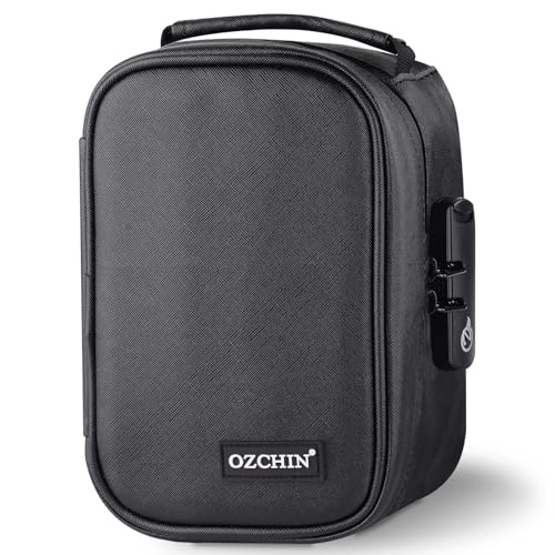 OZCHIN Smell Proof Bag with Combination Lock File Organizer Case Container Medicine Odorless Storage Lock Box Great Gift for Friend - color: Black, size: M
