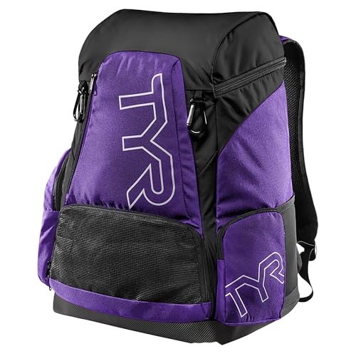 Alliance Backpack TYR Wet/Dry Athletic Gym and Pool Bag for Men and Women - Separate Wet/Dry Compartments, 45L Capacity, Ergonomic, Water-Resistant - Available in Team Colors - color: Purple, size: 45 Liter