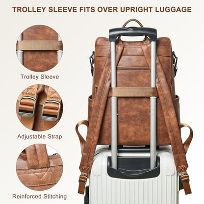 Shrrie Laptop Backpack for Women 15.6 inch,Travel Leather Backpack Purse Nurse Teacher Carry on Backpack Computer Bag,Professional Water-Resistant College Business Work Casual Daypack,Two-toned Brown - color: Two-toned Brown
