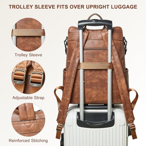 Shrrie Laptop Backpack for Women 15.6 inch,Travel Leather Backpack Purse Nurse Teacher Carry on Backpack Computer Bag,Professional Water-Resistant College Business Work Casual Daypack,Two-tone Maroon - color: Brown With Leopard
