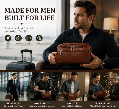 Personalized Leather Toiletry Bag for Men, Suitable Gifts for Father's Day and Wedding Party Groomsmen