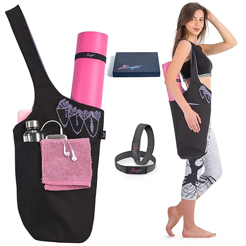 Yoga Mat Bag – Versatile Yoga Bag with Mat Straps & Storage Pockets, Holds Yoga & Pilates Mats, Lightweight & Durable - color: Black & Lavender Purple