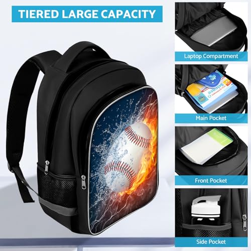 TILYTADLY School Backpack for Boys - Baseball Boys Backpack for Kids Children Teens Elementary Middle School - Students Bag for Ages 6-18,17″Bookbag Multifunctional Large Capacity - color: Baseball-03-backpack Only