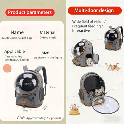 Cat Backpack Carrier, Breathable Cat Carrier Large Space Bubble Pet Backpack for Small Dog and Large cat up to 18lbs, Transparent & Foldable Pet Carrier for Travel Hiking (Grey) - color: Grey