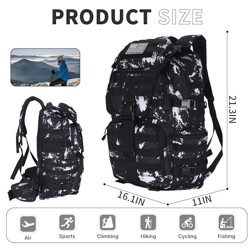 50L Military Tactical Backpack Hiking Waterproof Backpack Large Military Pack 3 Day Assault Pack Molle Bag Rucksack - color: Blacklightning