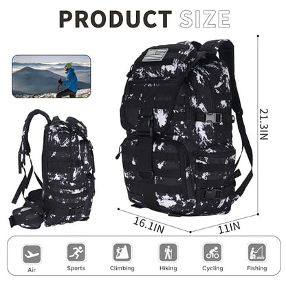 50L Military Tactical Backpack Hiking Waterproof Backpack Large Military Pack 3 Day Assault Pack Molle Bag Rucksack - color: Blacklightning