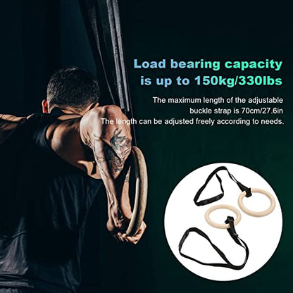Luocute Gymnastic Rings, Wooden Gym Rings with Adjustable Buckle Straps 330lbs Capacity, for Home Gym Full Body Workout and Fitness Training