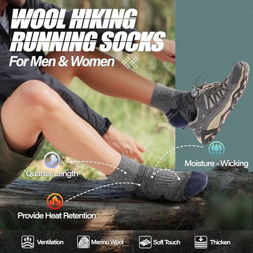 ANTSANG 6 Pairs Merino Wool Quarter Ankle Hiking Running Socks Compression Thermal Thick Cushion Socks for Women Men - color: Dark Mix Series, size: Medium