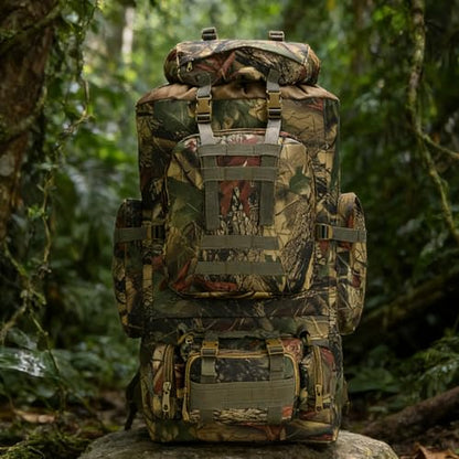 100L Camping Hiking Backpack,Molle military Tactical rucksack backpack,Waterproof Lightweight Hiking Backpack (Maple Leaf) - color: Maple Leaf