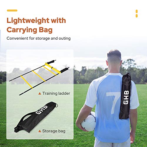 GHB Agility Ladder Speed Training Ladder Workout Ladder with 6 or 10 Cones 12 Rung 20ft with Resistance Parachute - color: Yellow-6 Cones