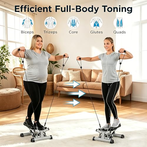Efitment Mini Stepper for Exercise at Home, Twist Stair Stepper with Resistance Bands, LCD Monitor, Compact Cardio Step Machine for Full Body Workout - style: With Resistance Bands