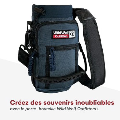 Wild Wolf Outfitters - #1 Best Water Bottle Holder for 32 oz Bottles - Carry, Protect and Insulate Your Flask with This Military Grade Carrier w/ 2 Pockets and an Adjustable Padded Shoulder Strap. - color: Navy