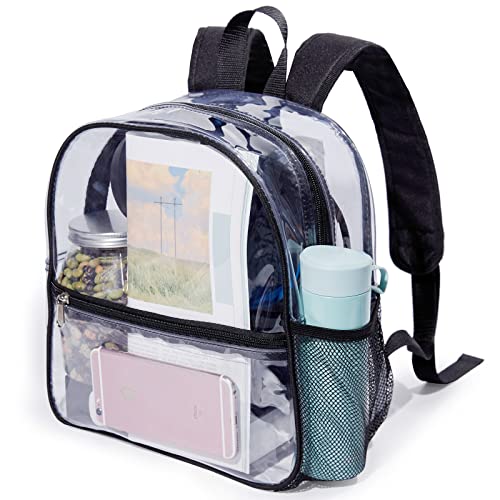 Mini Clear Backpack for Stadium Events, Concert, 12×6×12, Black | Small Clear Backpack for Girls, Mochila Transparente Para Mujer, Stadium Approved Transparent Bag for Festivals, Sport Events - color: Black