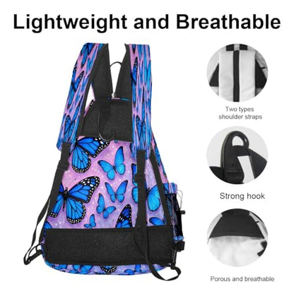 Pickleball Bag for Women & Men – Lightweight Sports Backpack with Paddle Compartments, Dual Carry Modes, Detachable Zippered Strap, Brown Leopard, Great Gift Option for Players - color: Blue Butterflies