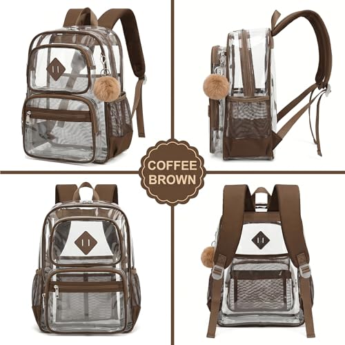 Heavy Duty Clear Backpack for Girls Boys Transparent School Bookbag Kids Durable PVC See Through Backpack - Coffice - color: Coffice