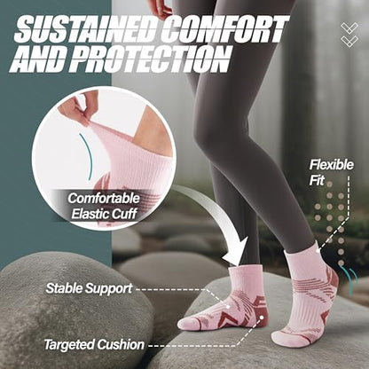 ANTSANG 6 Pairs Merino Wool Quarter Ankle Hiking Running Socks Compression Thermal Thick Cushion Socks for Women Men - color: Pink Series, size: Large