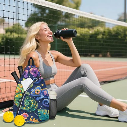 Pickleball Bag for Women Men Adjustable Crossbody Sling Backpack Hold Pickleball Paddle Water Bottle - color: Multicolor 1