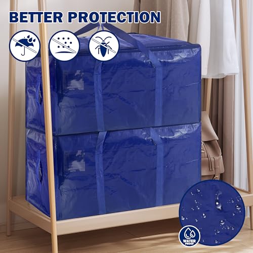 8 Pack Extra Heavy Duty Large Moving Bags with Strong Zipper & Carrying Handles, Sturdy Clothes Storage Bag Totes Bins, Packing Bags Moving Boxes College Moving Supplies, Dark Blue - 40 gal - size: 40 gal-Dark Blue