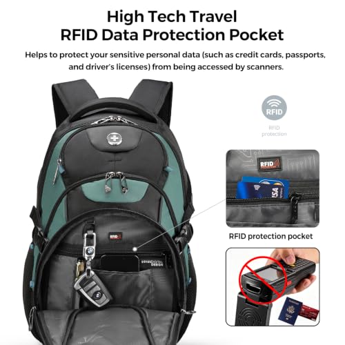 Swissdigital Design Laptop Backpack for Men with USB Charging Port SD803-27 - color: Lake Green/Black