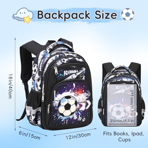 Cusangel Backpack for Boys Girls School Bookbags,Kindergarten Elementary Middle School Lightweight Waterproof Multifunctional Large Capacity for Backpack (16 inch Soccer Fun Prints) - color: Black Soccer 16in
