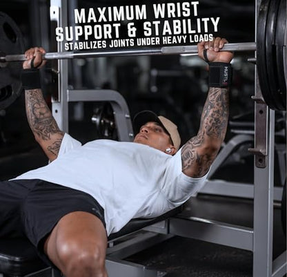Hustle Athletics Wrist Wraps for Weightlifting, USPA-Approved 18" Wrist Support Straps for Bench Press, Squats & Overhead Press, Heavy-Duty Gym Wraps for Men and Women
