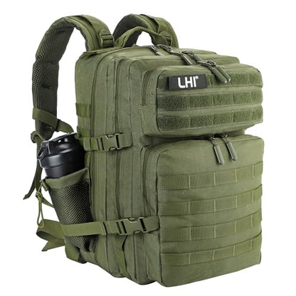 LHI Military Tactical Backpack for Men and Women 45L Army 3 Days Assault Pack Bag Large Rucksack with Molle System - Green - color: Army Green