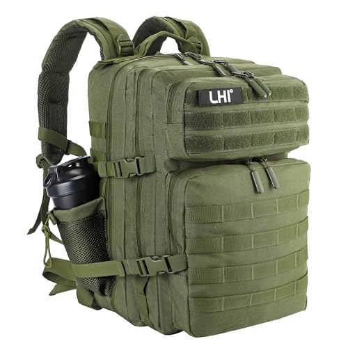 LHI Military Tactical Backpack for Men and Women 45L Army 3 Days Assault Pack Bag Large Rucksack with Molle System - Green - color: Army Green