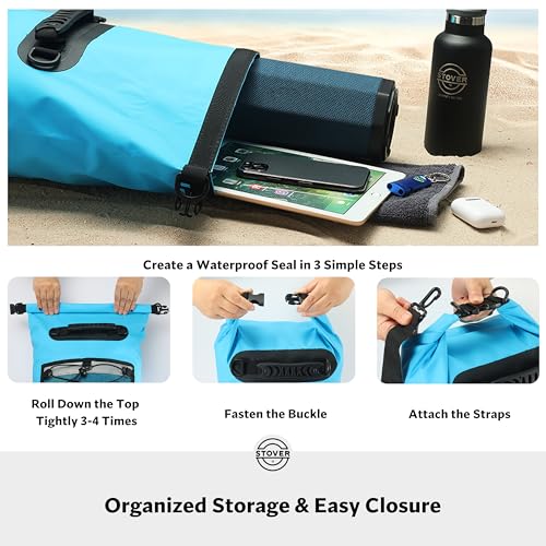 STOVER 5/10/25/30/40/55L Waterproof Dry Bag- Roll-Top Backpack w/Phone Case- Kayaking, Hiking, Camping, Boating- Men/Women - color: 25l Blue (With Phone Case), size: 25L