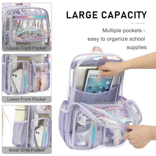 Clear Backpack for Girls Women, School Bookbag Heavy Duty See Through Backpacks (Light Purple) - color: Purple