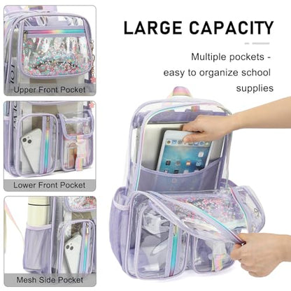 Clear Backpack for Girls Women, School Bookbag Heavy Duty See Through Backpacks (Light Purple) - color: Purple