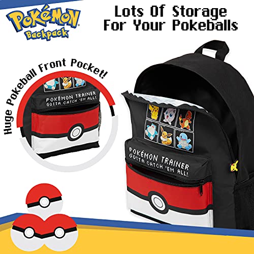 Pokemon Backpack for Kids Teens Boys Girls Pikachu Anime Bookbag Daypack Bag School Sports Gifts for Kids (Black/Red) - color: Black/Red