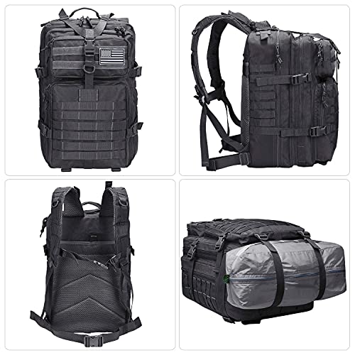 Prospo Military Tactical Backpack Large Fishing Tackle Backpack 3 Day Assault Survival Pack Molle Bag for Men - color: Black