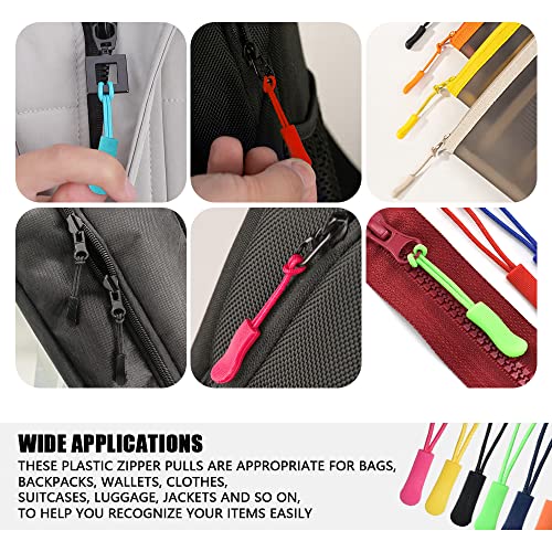 120Pcs Zipper Pulls Zip Extension Fixer with Nylon Rope Replacemen for Backpacks, Jackets, Luggage, Clothes 12 Color