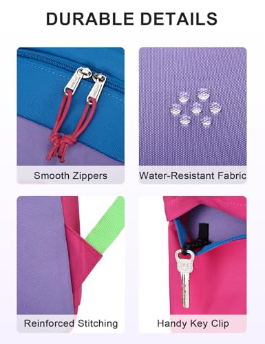 VASCHY Lightweight Backpack for School, Water Resistant Classic Bookbag with Side Pockets for Girls Kids,Teens Violet Rose Pink - color: Violet & Rose Pink
