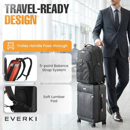 EVERKI Atlas Business 29.5L Laptop Backpack – Travel-Friendly Business & Office, Professional Backpack for Men & Women, Durable Computer Bag with Adjustable Padded Compartment, Fits 11"-15.6", Black - size: 29.5 Liters