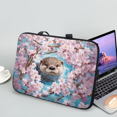 Cherry Blossom Otter Laptop Case, 10 Inch Laptop Sleeve Water Resistant Computer Carrying Case Handbag Briefcase, Compatible with Tablet/Notebook/Reader for Women Ladies - color: Cherry Blossom Otter, size: 10 Inch