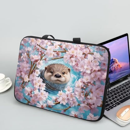 Cherry Blossom Otter Laptop Case, 10 Inch Laptop Sleeve Water Resistant Computer Carrying Case Handbag Briefcase, Compatible with Tablet/Notebook/Reader for Women Ladies - color: Cherry Blossom Otter, size: 10 Inch