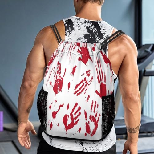 Hand Skull Drawstring Backpack Gym Bag With Shoe Compartment String Bag Sport Beach Swimming Sackpack For Women Men - color: Hand Skull