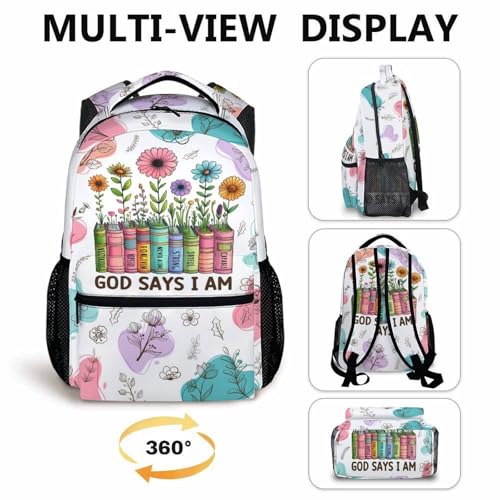 Kids Backpack School Backpacks for Girls Christian, Floral Gad Say Bookbag for Students Preschool Kindergarten Elementary Middle - color: White